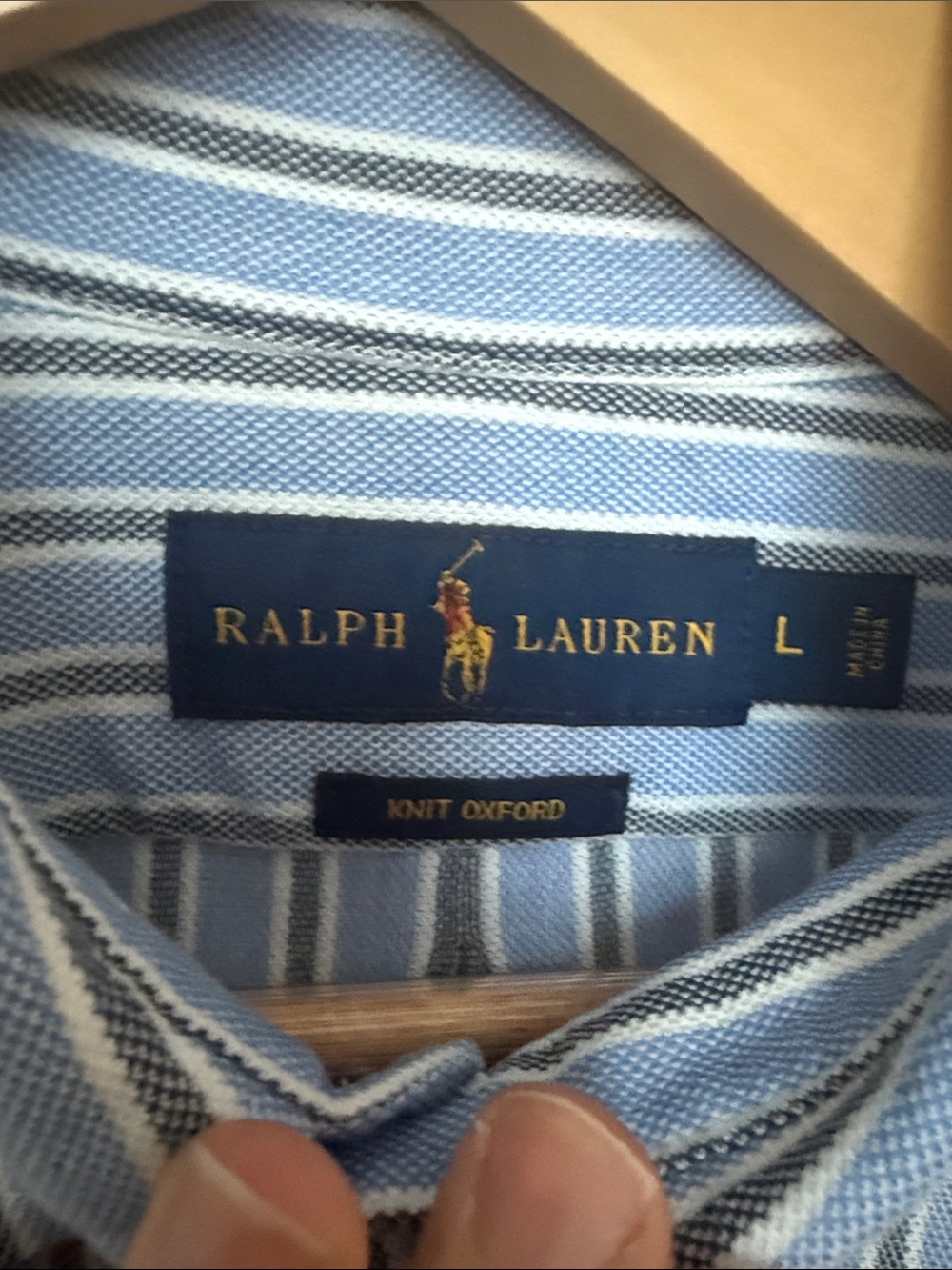 Ralph Lauren Knit Oxford Blue, White & Navy Striped Button-Down Shirt - Picture 2 of 2